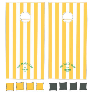 The Beach Club Green Crest Yellow Cabana Stripe Cornhole Set