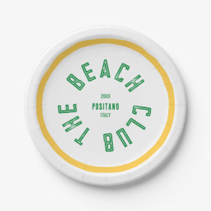 The Beach Club Green Crest Yellow Stripe Paper Plates
