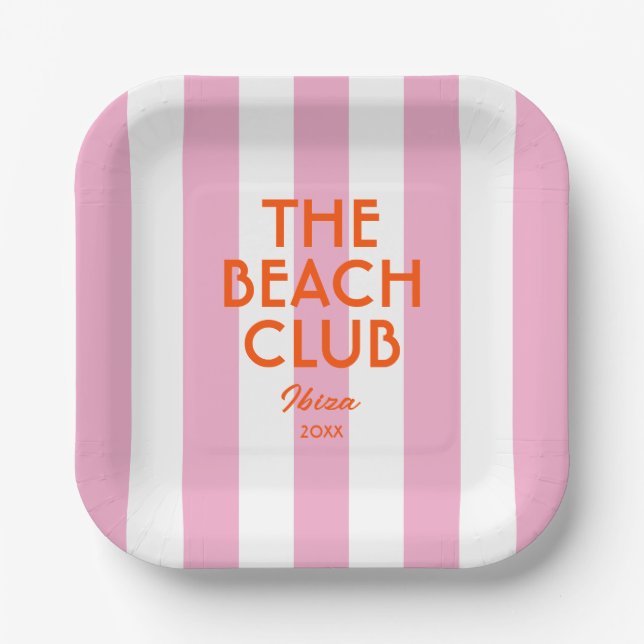The Beach Club Ibiza Pink Cabana Stripe  Paper Plates (Front)
