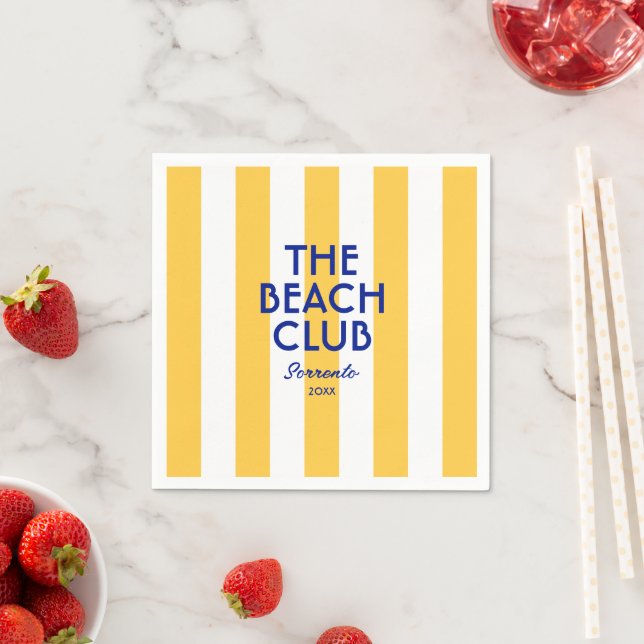 The Beach Club Sorrento Yellow Cabana Stripe  Napkins (Insitu)