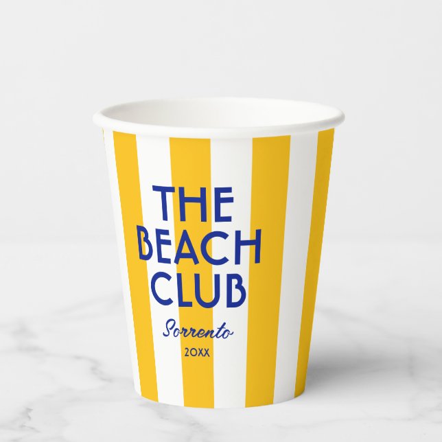 The Beach Club Sorrento Yellow Cabana Stripe Paper Cups (Front)