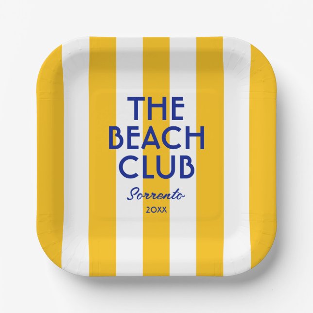 The Beach Club Sorrento Yellow Cabana Stripe  Paper Plates (Front)