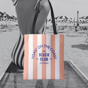 The Beach Club Toast On The Coast Pink Stripe Tote Bag