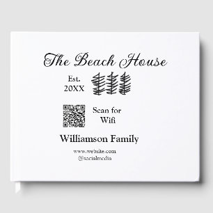 The beach house add family name Q R scan wifi webs Guest Book