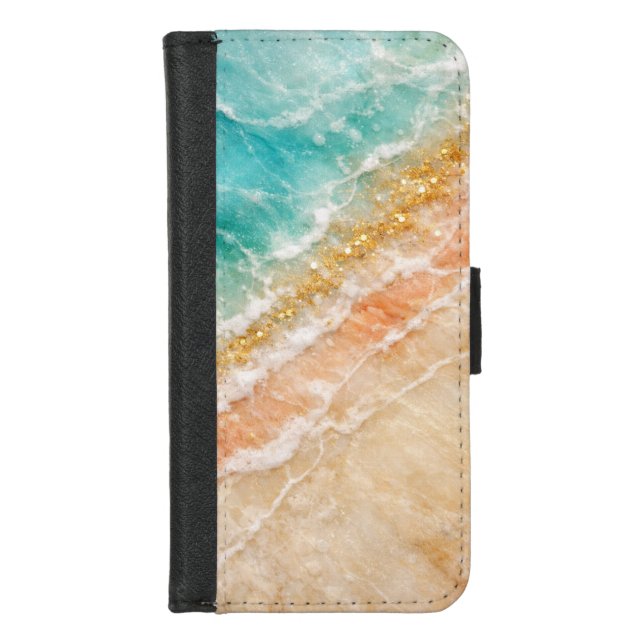 The Beach Inspired Marble with Gold Veining iPhone Wallet Case (Front)