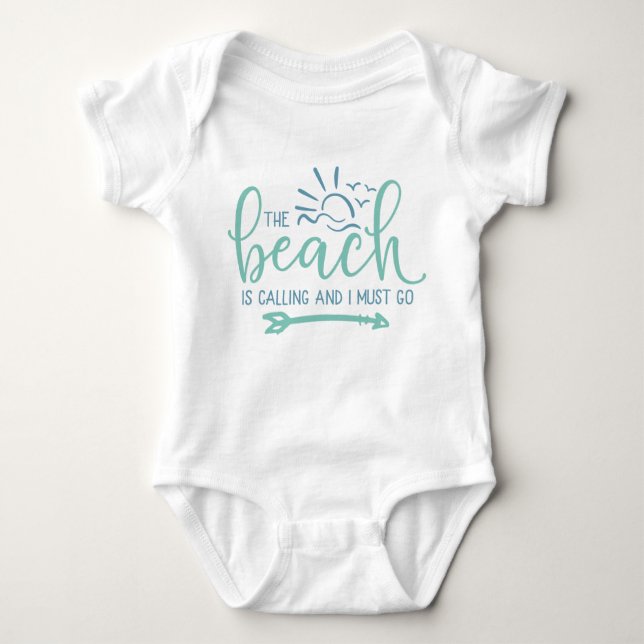 The Beach Is Calling And I Must Go Sunshine Waves Baby Bodysuit (Front)