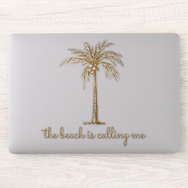 The Beach is Calling Me Gold Coconut Palm Tree Sticker (Computer)