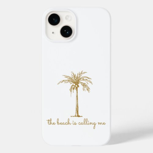 The Beach is Calling Me Golden Coconut Palm Tree Case_Mate iPhone 14 Case