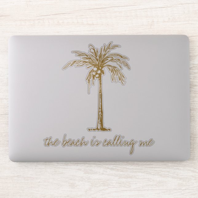 The Beach is Calling Me Golden Coconut Palm Tree Sticker (Computer)
