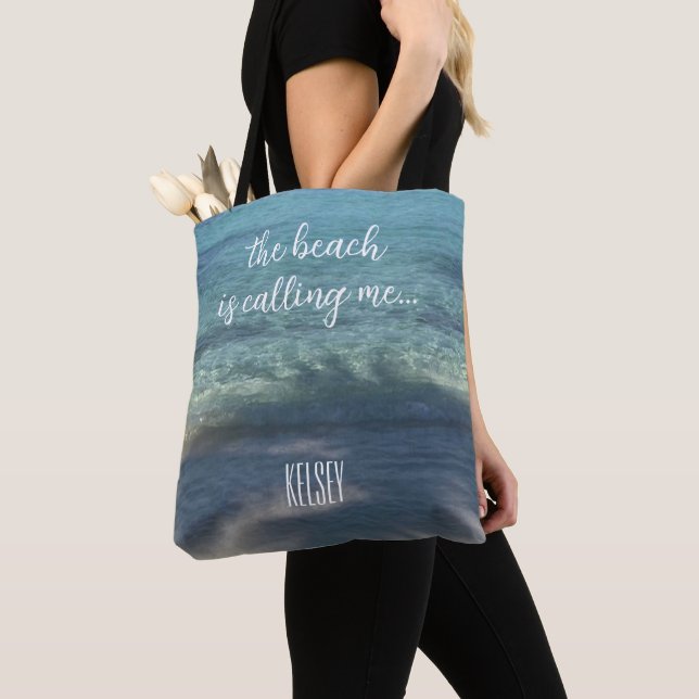 The Beach is Calling Me Personalized Tote Bag (Close Up)