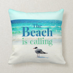 The Beach is Calling Seagull Pillow