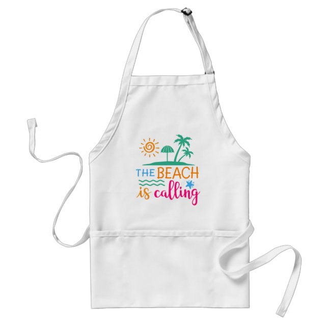 The Beach Is Calling Summer Quote Adult Apron (Front)