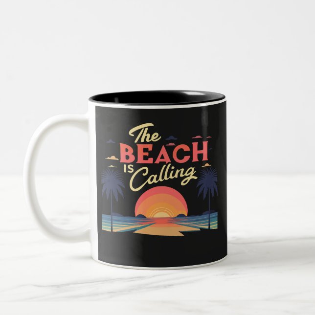 the beach is calling Two-Tone coffee mug (Left)