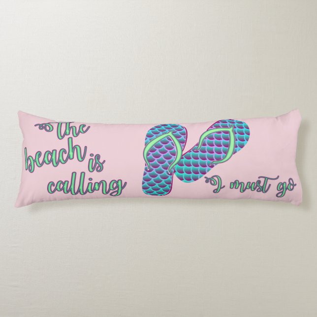 The Beach Is Calling With Mermaid Flip Flops Body Pillow (Front)