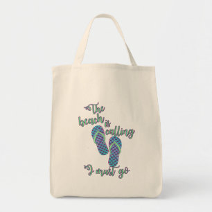 The Beach Is Calling With Mermaid Flip Flops Tote Bag