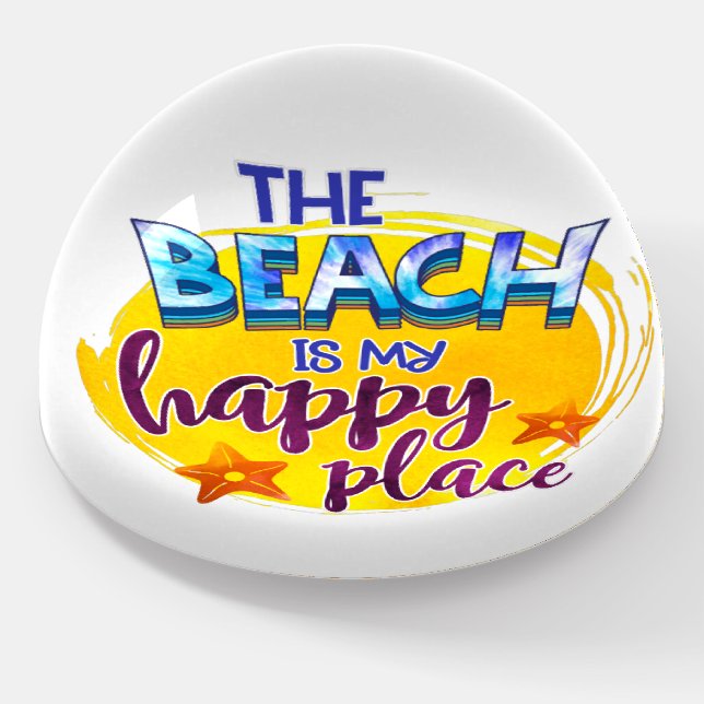 The Beach Is My Happy Place Quote Ocean Sea Fun Paperweight (Angled)