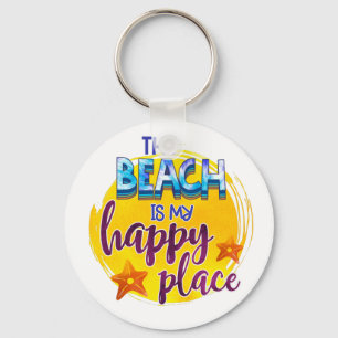 The Beach Is My Happy Place Quote Ocean Summer Fun Keychain