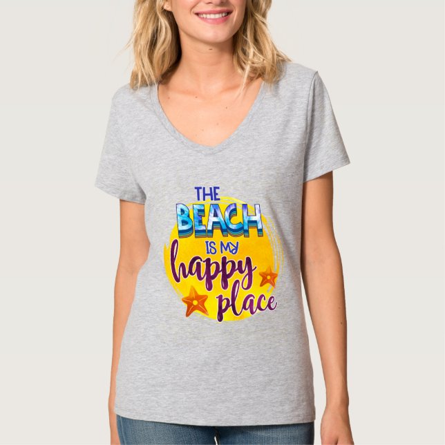 The Beach Is My Happy Place Quote Ocean Summer Fun T-Shirt (Front)