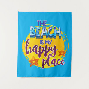 The Beach Is My Happy Place Quote Ocean Summer Fun Tapestry