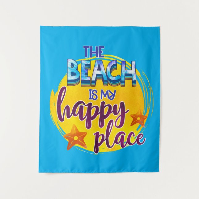 The Beach Is My Happy Place Quote Ocean Summer Fun Tapestry (Front)
