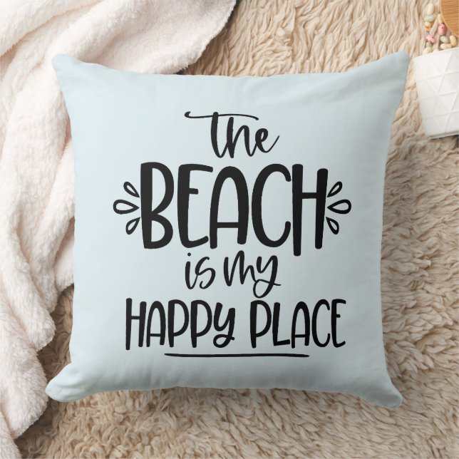 The Beach is My Happy Place Throw Pillow (Blanket)