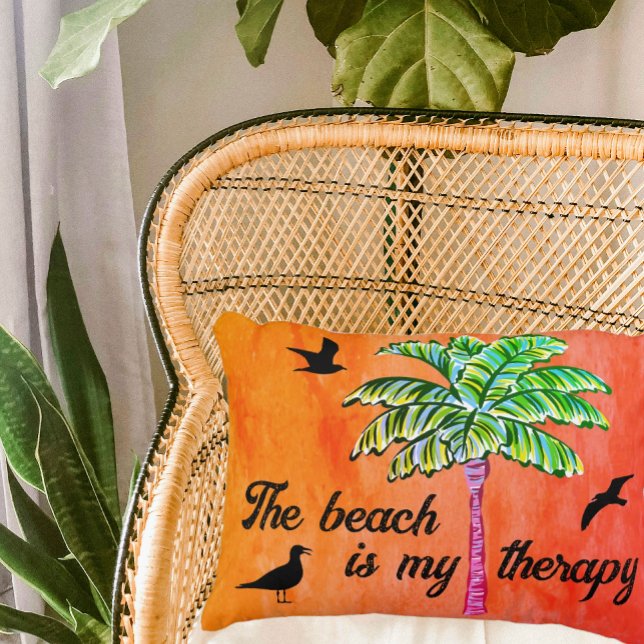 The Beach is My Therapy Tropical Palm Orange Accent Pillow (What's better than a day at the beach to calm your mind and let you relax? This pillow says it all!)