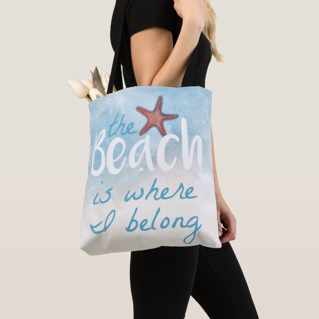 The Beach Is Where I Belong Quote Tote Bag (Close Up)