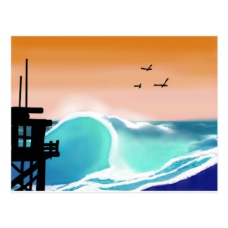 The Beach Tower and Surf Postcard