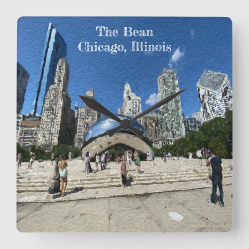 The Bean _ Chicago Illinois  Square Wall Clock