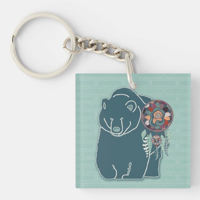 the Bear Animal Guide in Teal Green Hues Keychain (Front)