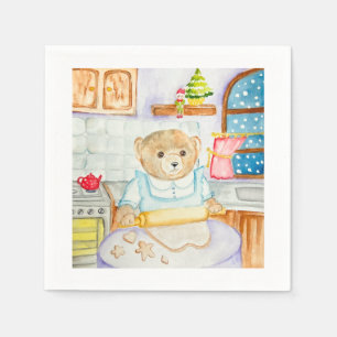 The bear bakes gingerbread napkins