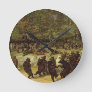 The Bear Dance Painting - William Holbrook Beard Round Clock