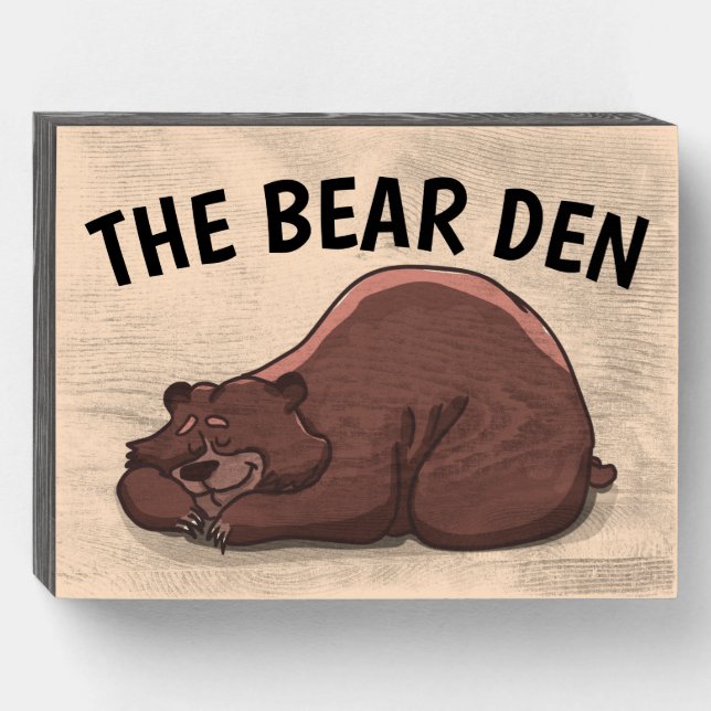 THE BEAR DEN BEDROOM RUSTIC WOOD BOX SIGN (Front Horizontal)
