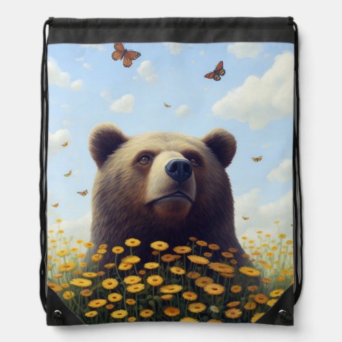 The Bears Dreamy Dance with Butterflies Drawstring Bag