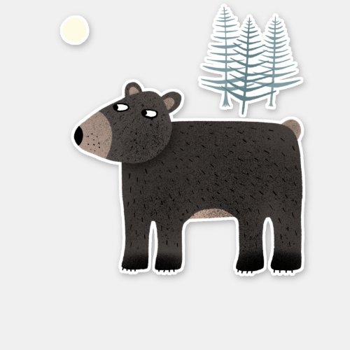 The Bear the Trees and the Moon Sticker