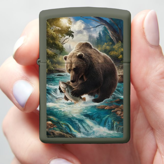 The Bear With the Golden Fish  Zippo Lighter (In Hand)