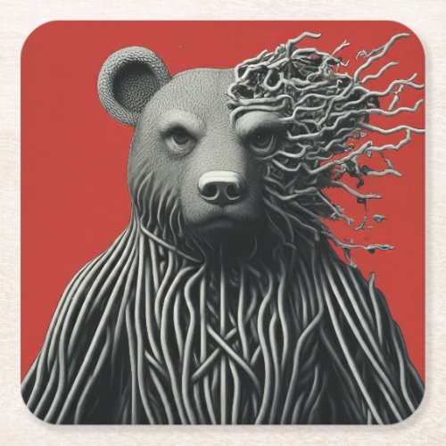 The Bear with the Roots Square Paper Coaster