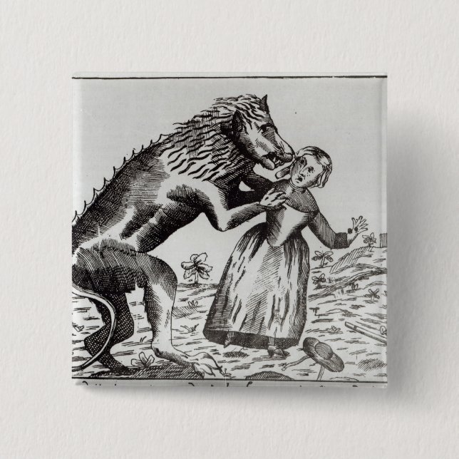 The Beast of Gevaudan Attacking a Young Girl Pinback Button (Front)