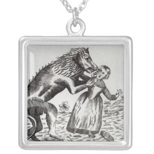 The Beast of Gevaudan Attacking a Young Girl Silver Plated Necklace