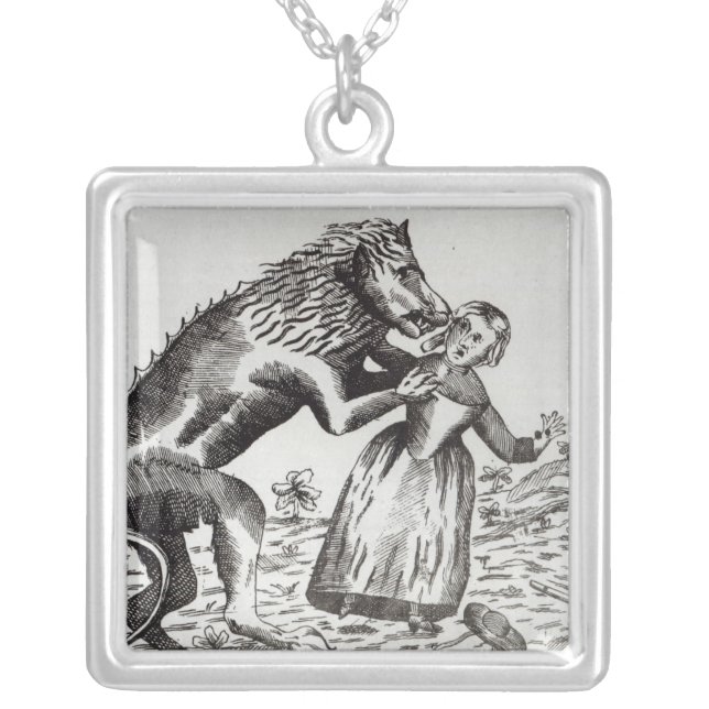 The Beast of Gevaudan Attacking a Young Girl Silver Plated Necklace (Front)