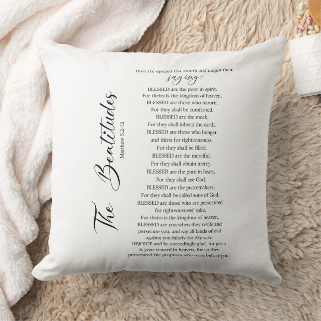 The Beatitudes Matthew 5:2-12 Bible Scripture Throw Pillow (Blanket)