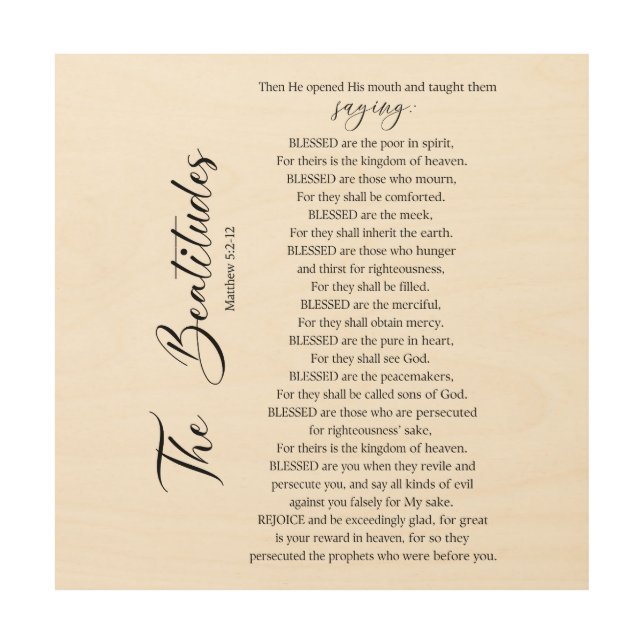 The Beatitudes Matthew 5:2-12 Bible Scripture Wood Wall Art (Front)