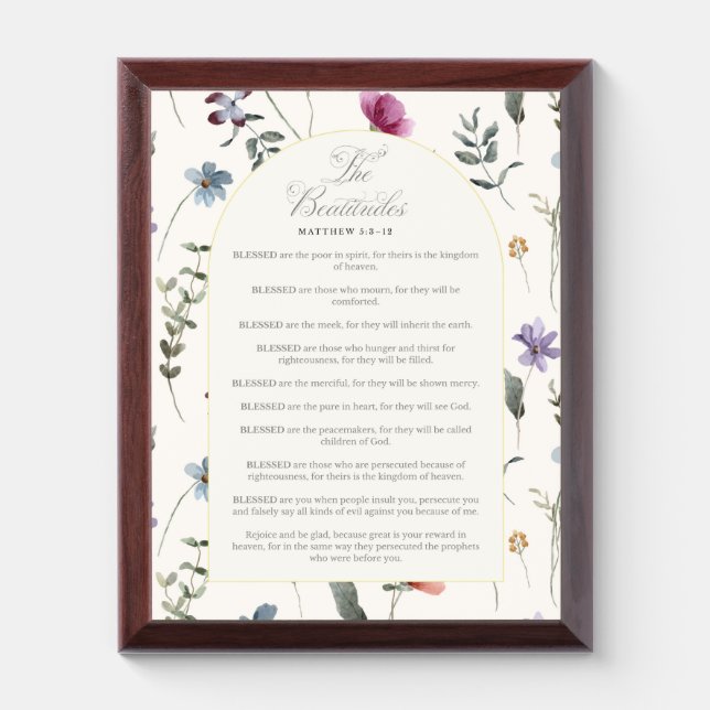 The Beatitudes Matthew 5:3–12 Floral Scripture Award Plaque (Vertical)