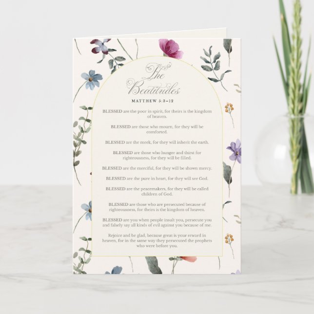 The Beatitudes Matthew 5:3–12 Floral Scripture Holiday Card (Front)