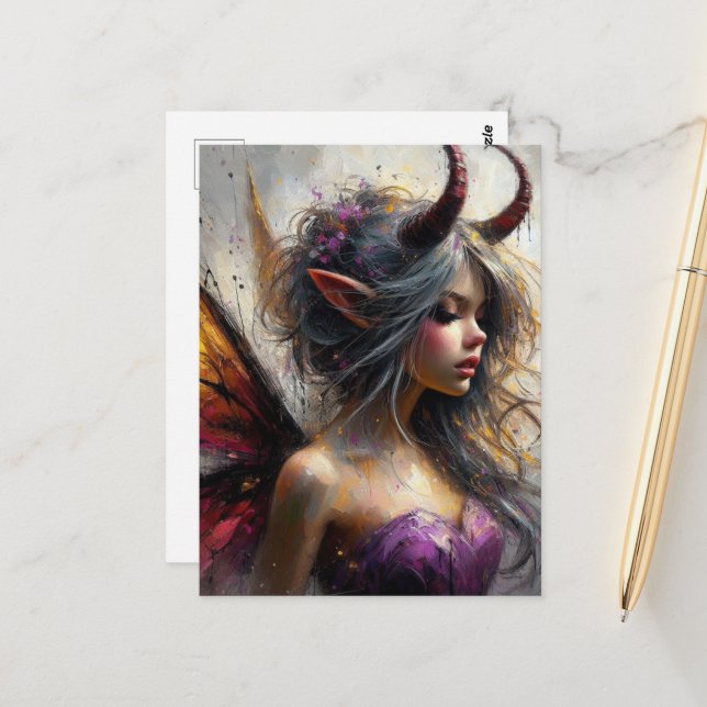 The Beautiful Fairy in Purple with Horns  Postcard (Front/Back In Situ)