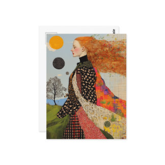 The Beautiful Lady With Red Hair Collage Postcard