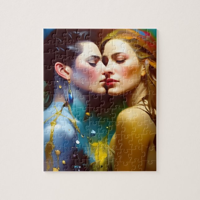 The Beautiful Lesbian Lovers Colorful Painting Jigsaw Puzzle (Vertical)