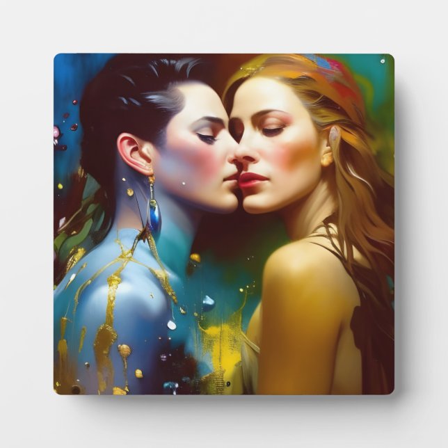 The Beautiful Lesbian Lovers Colorful Painting Plaque (Front)