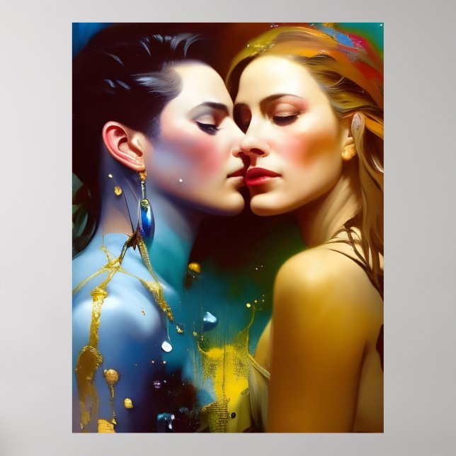 The Beautiful Lesbian Lovers Colorful Painting Poster (Front)