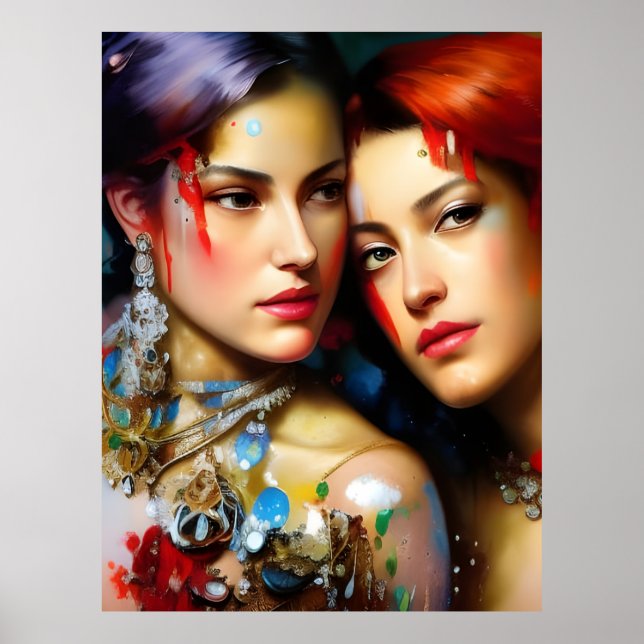 The Beautiful Lovers Colorful Painting Poster (Front)